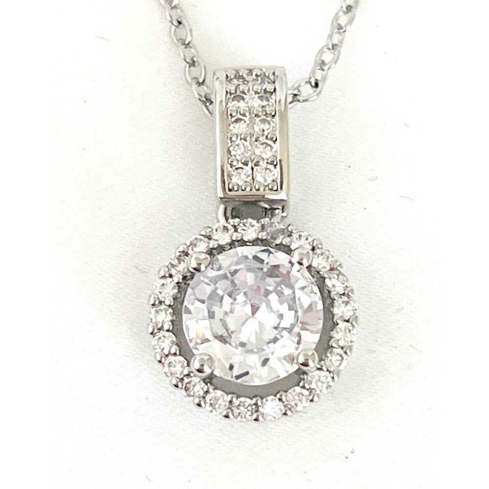 925 CZ Halo Set of 3 - Necklace Earring Ring Set Pendant Stamped - Picture 11 of 15